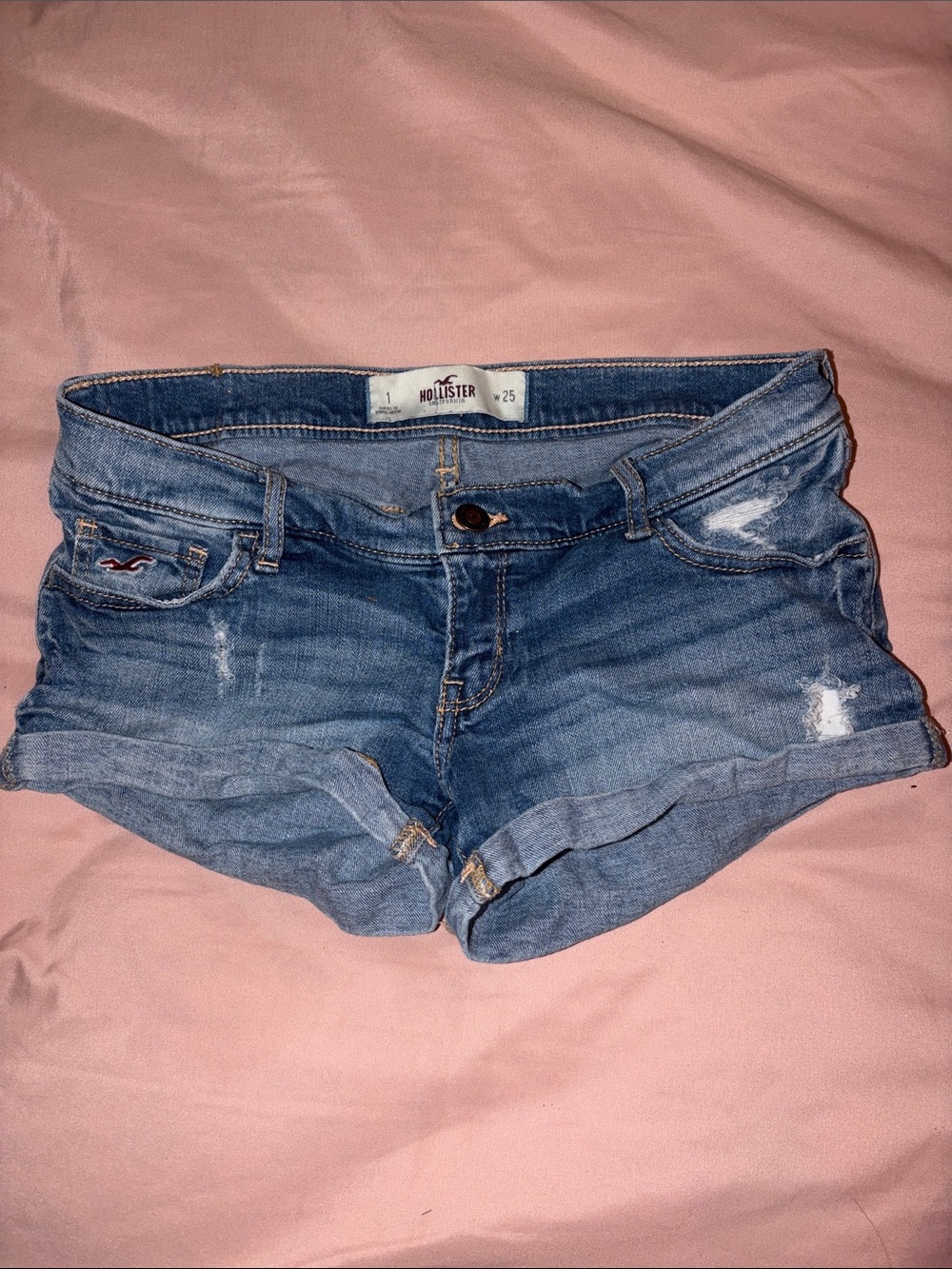 Hollister Women's Light Blue Distressed Denim Shorts